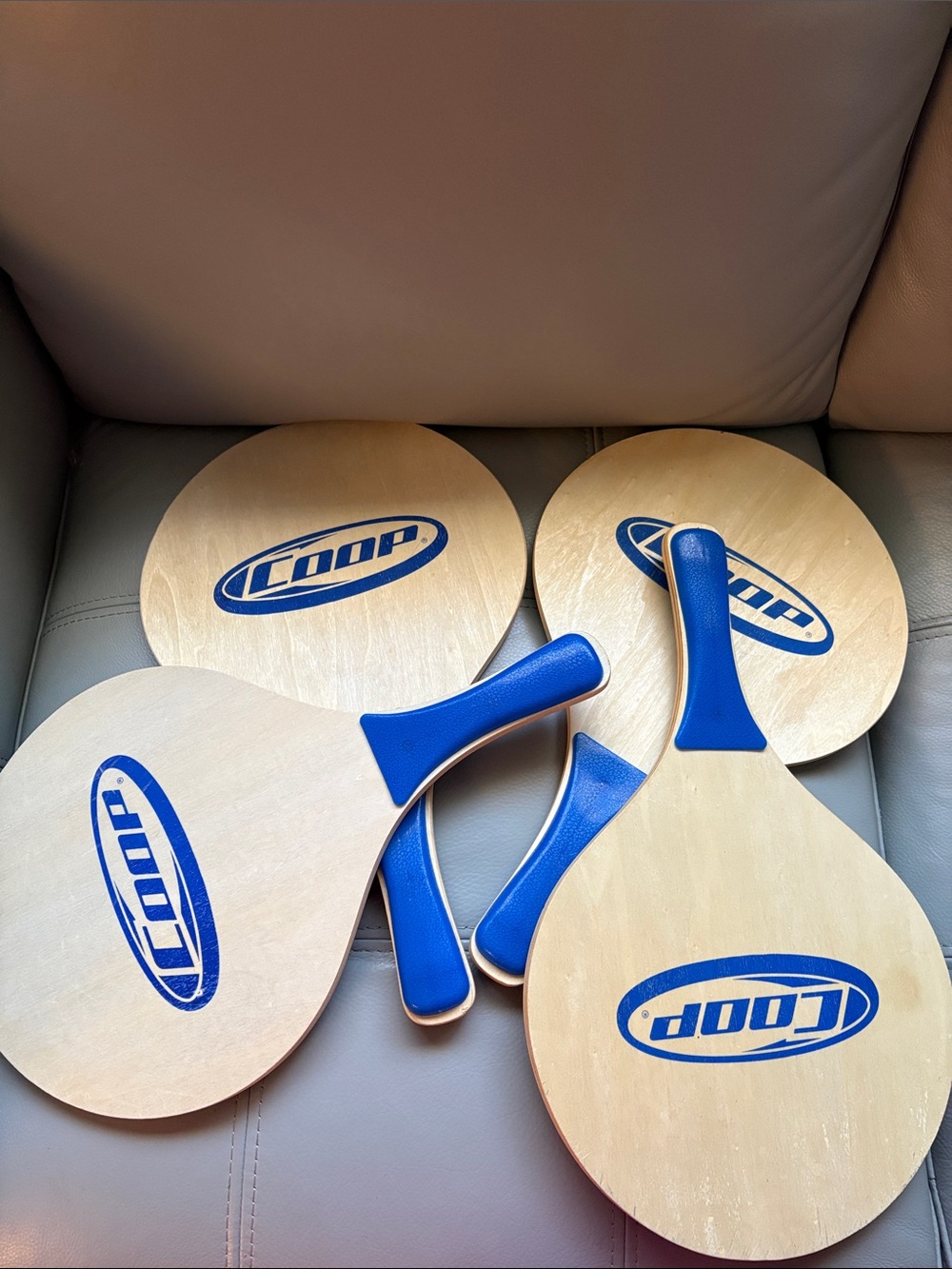 Prince Wooden Beach Paddle Set with Blue Handles and Logos - 4 Pack